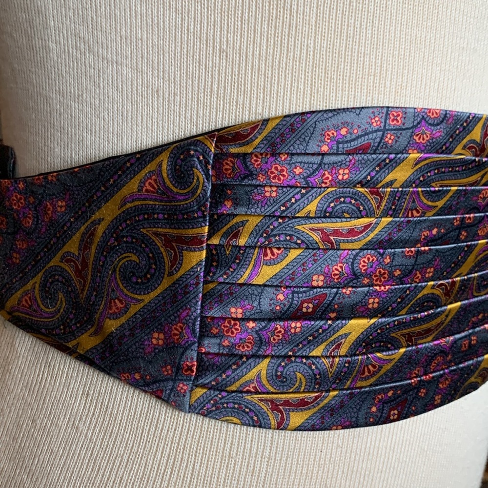 PIERRE CARDIN PAISLEY PLEATED CUMMERBUND,PROM,PARTY,GALA,BLACK TIE,COCKT… - Picture 4 of 12
